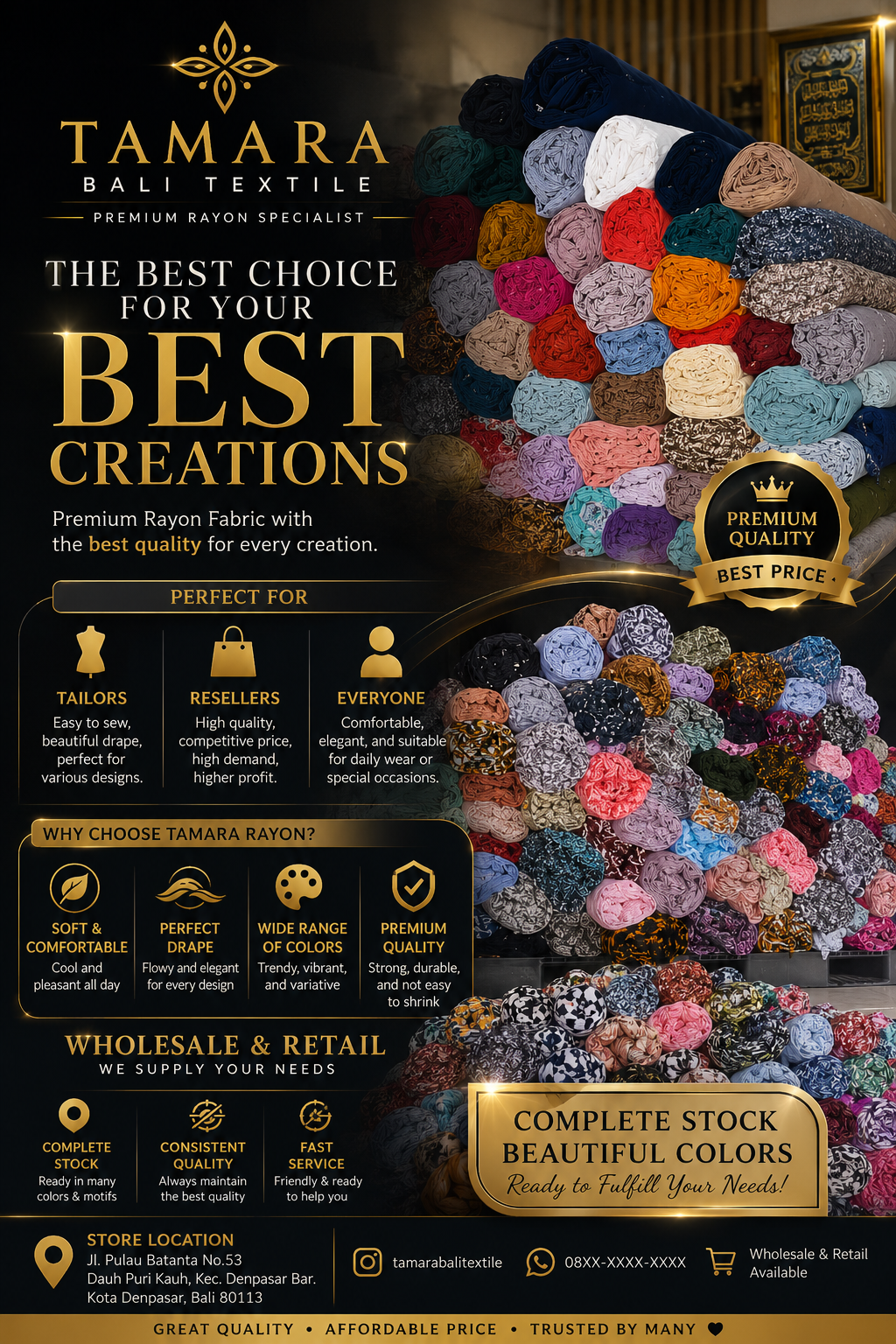 Premium Rayon Fabric, Complete Colors, Best Quality, Wholesale Price