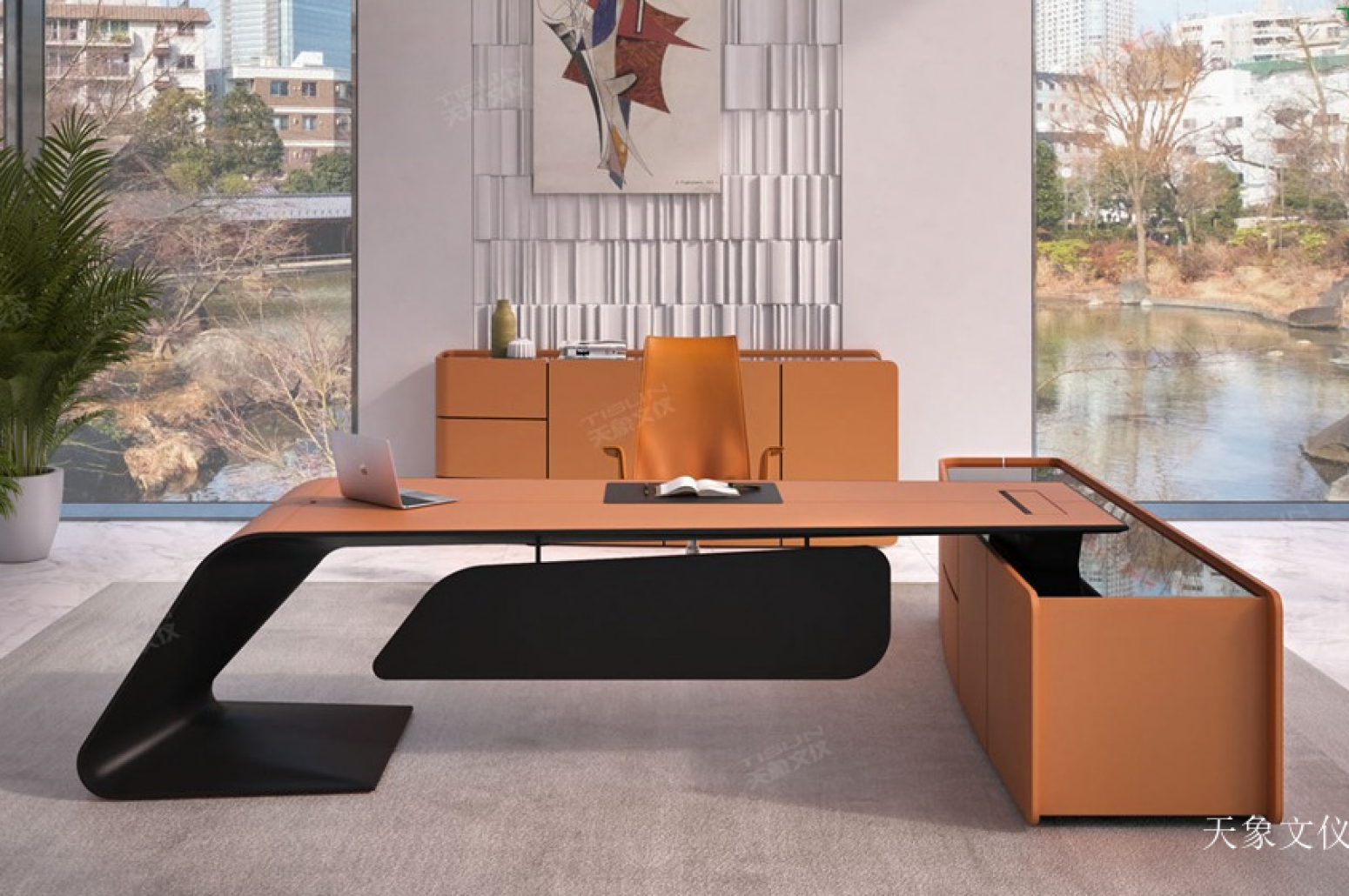 Modern Office Desk | Orange and Black Design
