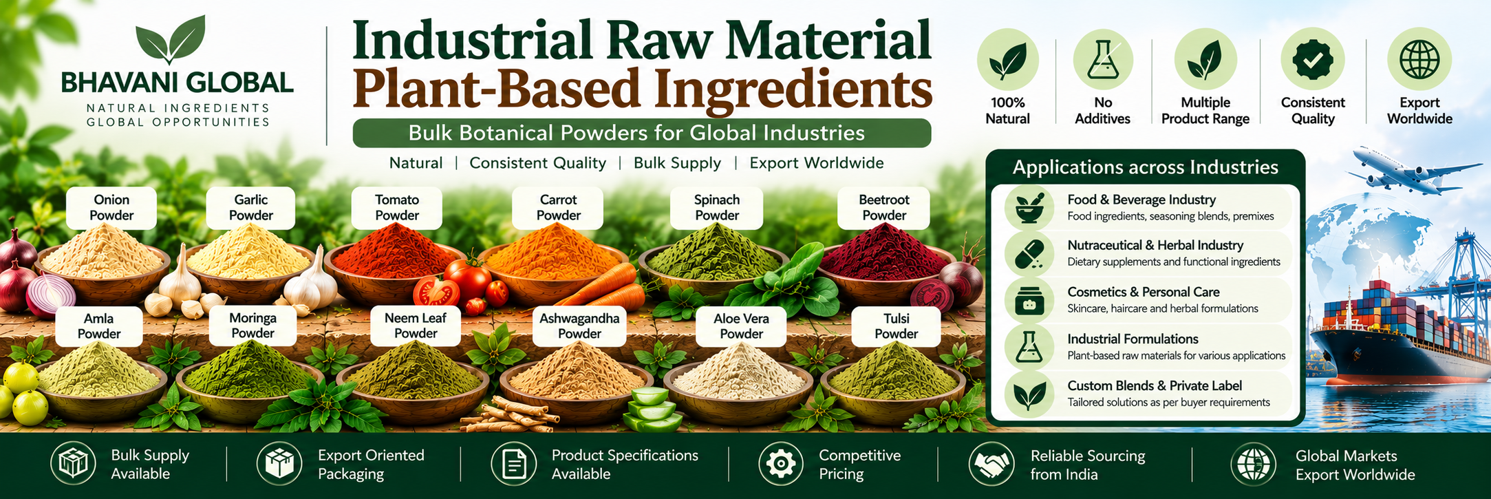 Bulk Plant-Based Raw Materials & Botanical Powders for Global Industries | Bhavani Global, India